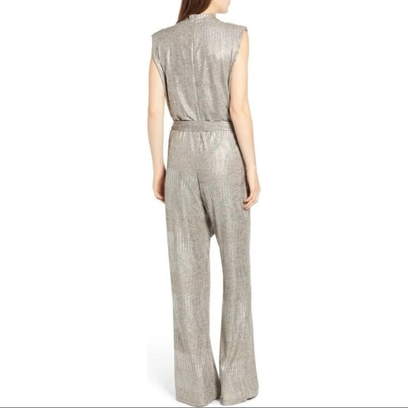 BISHOP+YOUNG The Aspen Metallic Wide Leg V-neck Jumpsuit Romper 1 Piece Size XS - Picture 11 of 11